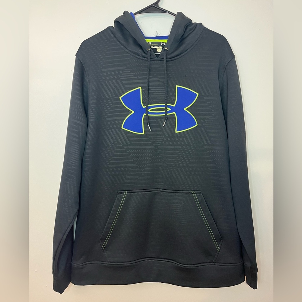 Under Armour Black Hoodie Blue Neon Logo Large Loose Fit